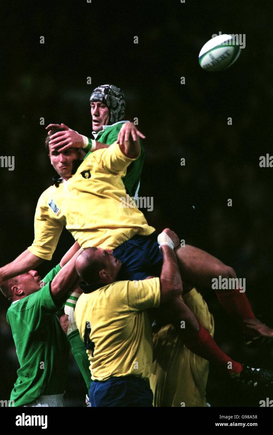 Ireland's Paddy Johns attempts to intercept the ball from Tiberiu Brinza. Stock Photo