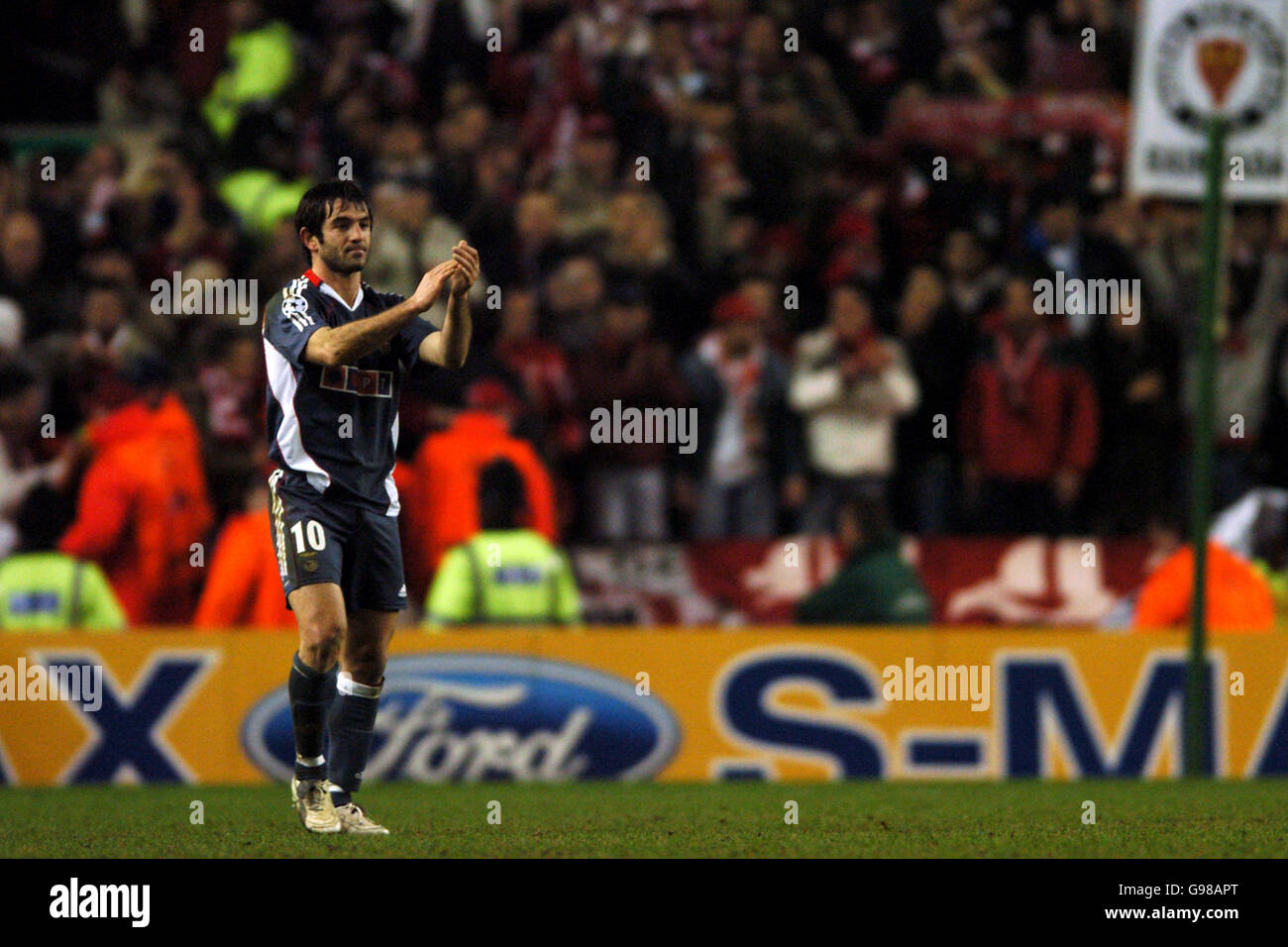 Soccer - UEFA Champions League - Round of 16 - Second Leg - Liverpool v Benfica - Anfield. Benfica's Georgios Karagounis celebrates at the final whistle Stock Photo