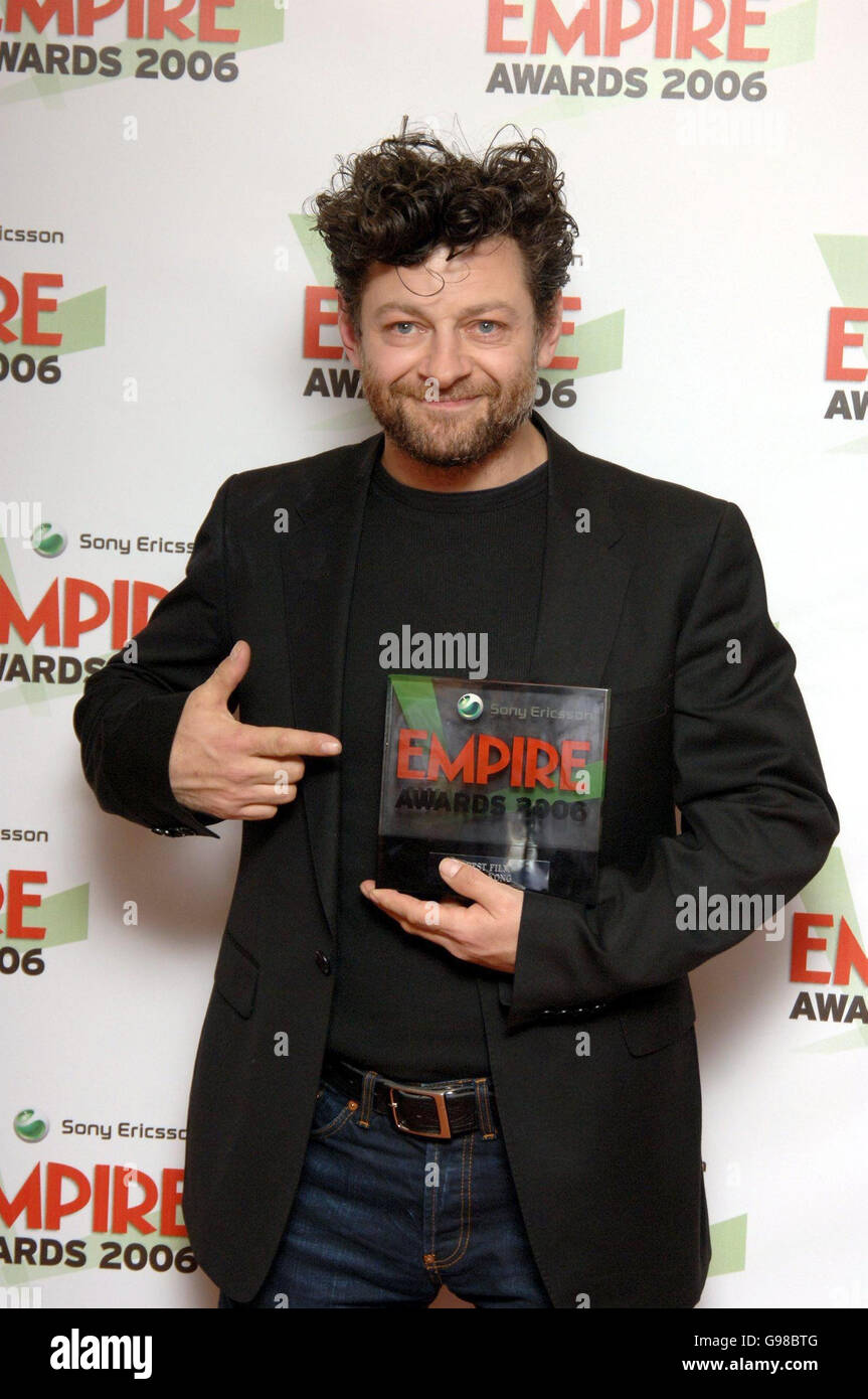 Andy Serkis collects the award for Best Movie (for 'King Kong') at the Sony Ericsson Empire Film Awards 2006, from the Hilton London Metropole, central London, Monday 13 March 2006. See PA story SHOWBIZ Empire. PRESS ASSOCIATION Photo. Photo credit should read: Ian West/PA Stock Photo