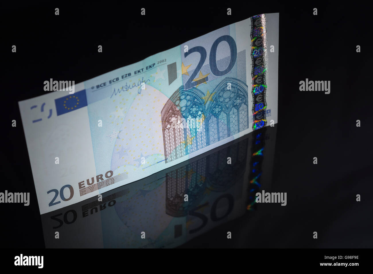 Concept of Euro zone, single market represented by a 20 Euro banknote. Stock Photo