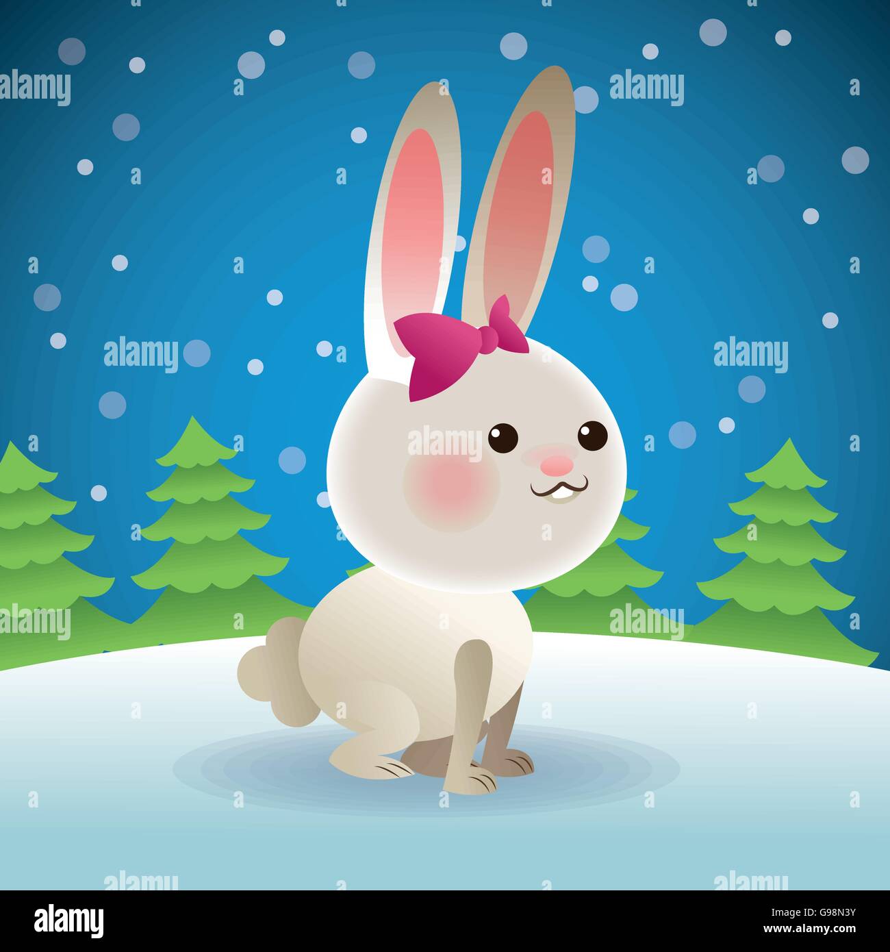 rabbit and pine tree icon. Snowing background. Vector graphic Stock ...