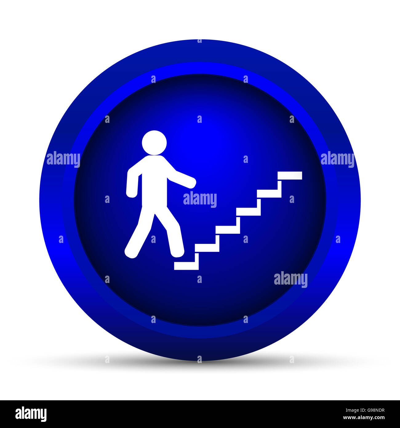 Businessman on stairs - success icon. Internet button on white background. Stock Photo