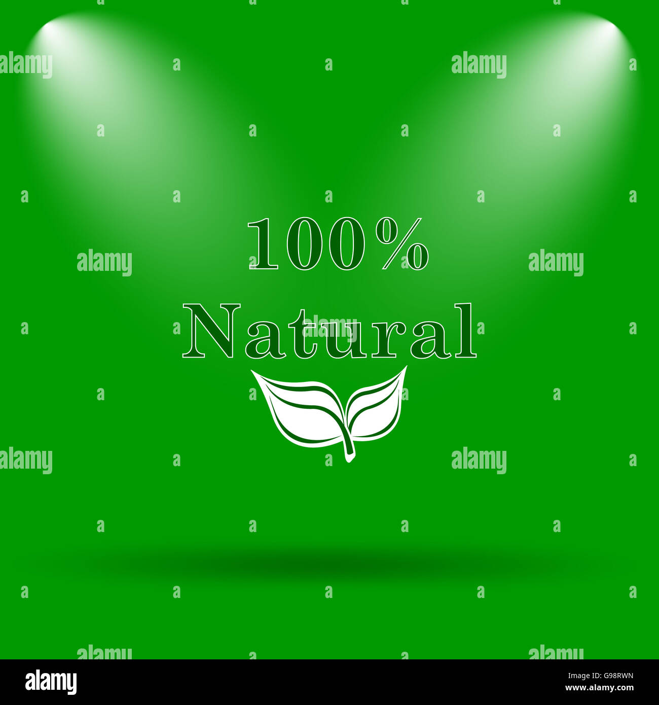 100 percent natural icon. Internet button on green background Stock ...