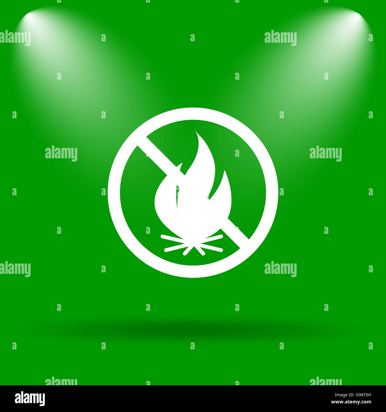 Fire forbidden icon. Internet button on green background Stock Photo ...