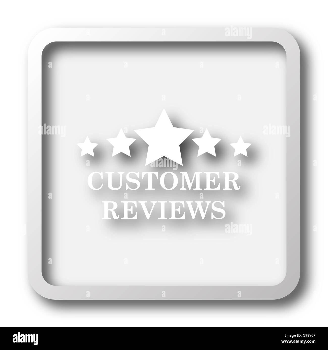 Customer reviews icon. Internet button on white background Stock Photo ...
