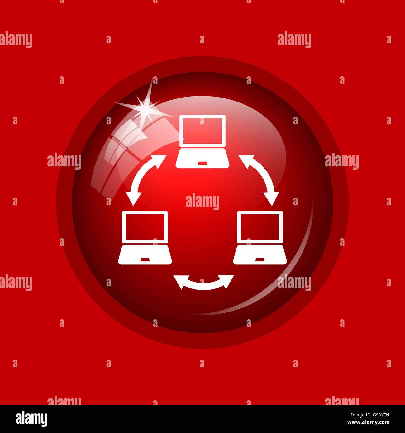 Computer network icon. Internet button on red background Stock Photo ...