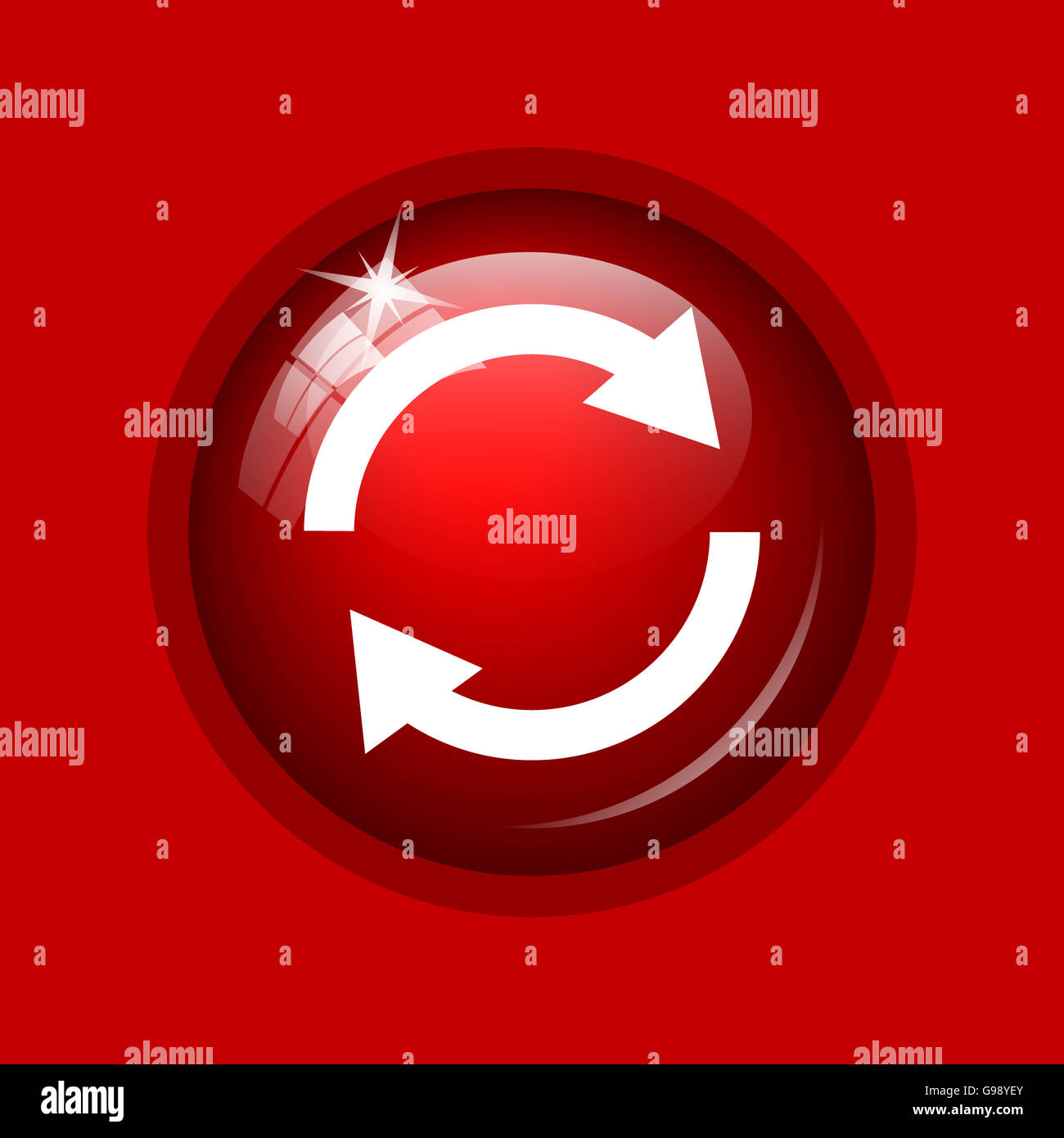 Reload two arrows icon. Internet button on red background Stock Photo ...