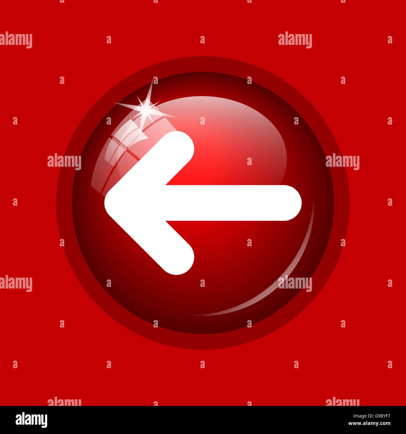 Left arrow icon. Internet button on red background Stock Photo - Alamy
