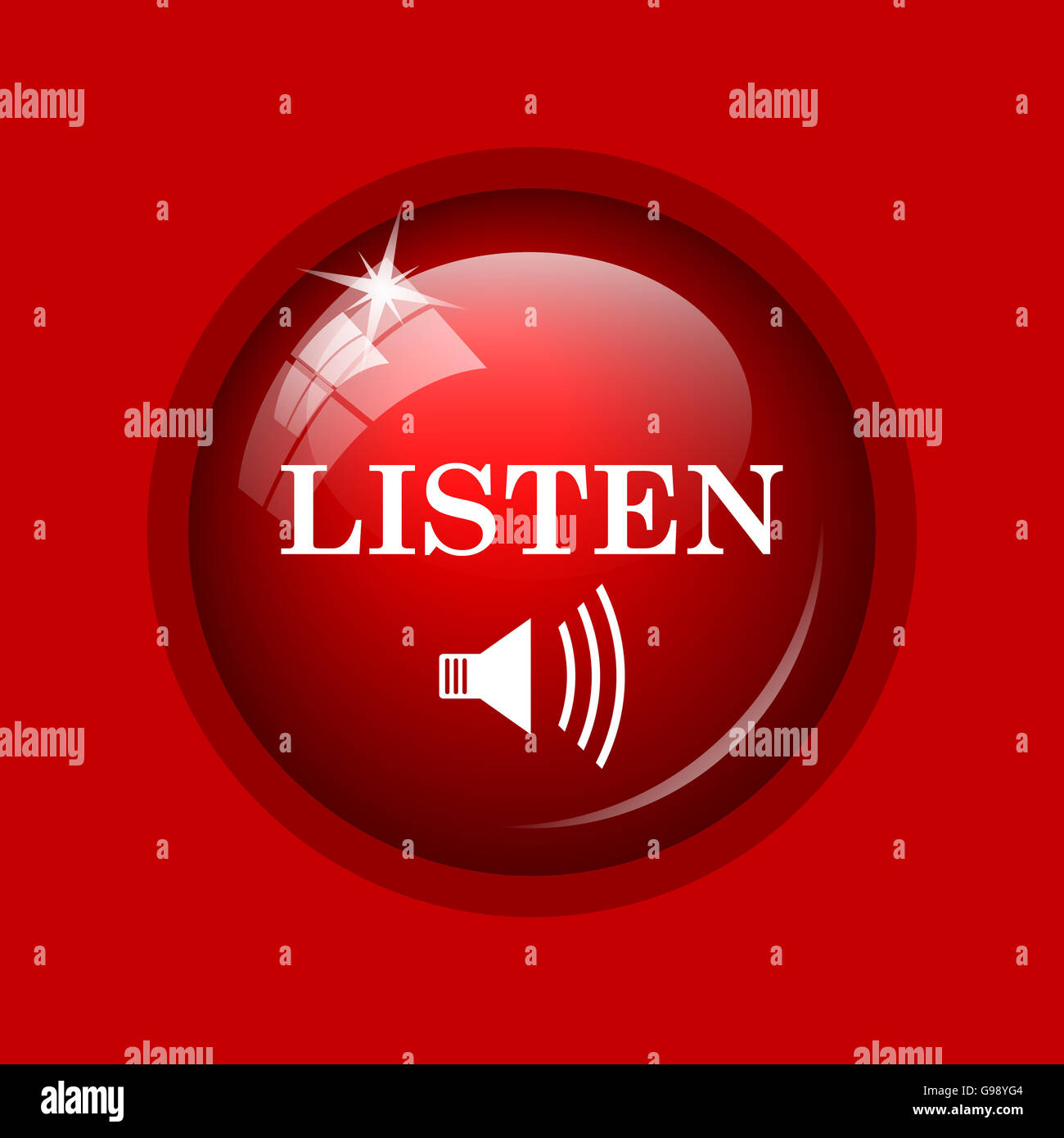 Listen icon. Internet button on red background Stock Photo - Alamy