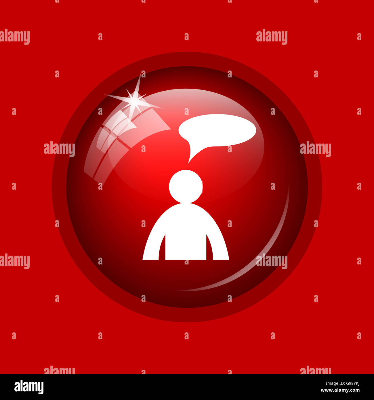 Comments icon. Internet button on red background. - man with bubble ...