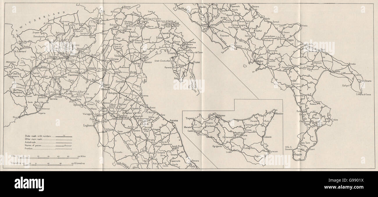 ITALY: Main Roads. WW2 ROYAL NAVY INTELLIGENCE MAP, 1945 Stock Photo