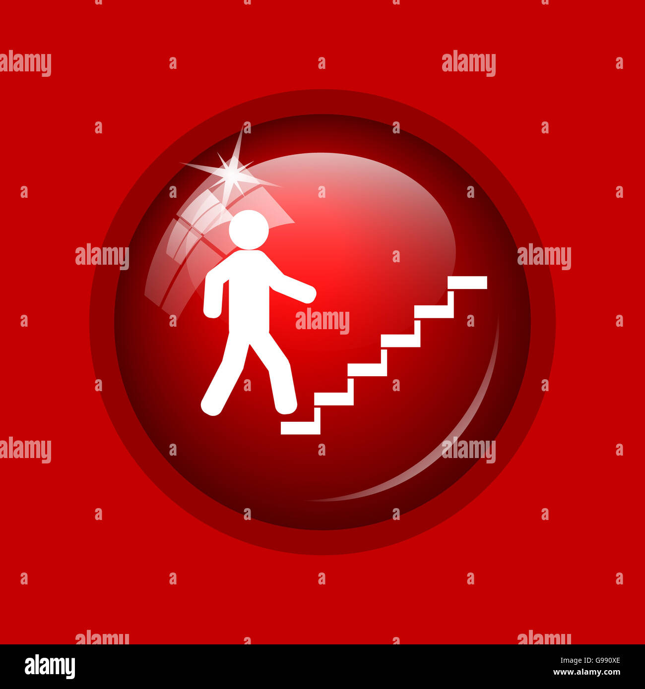 Businessman on stairs - success icon. Internet button on red background. Stock Photo