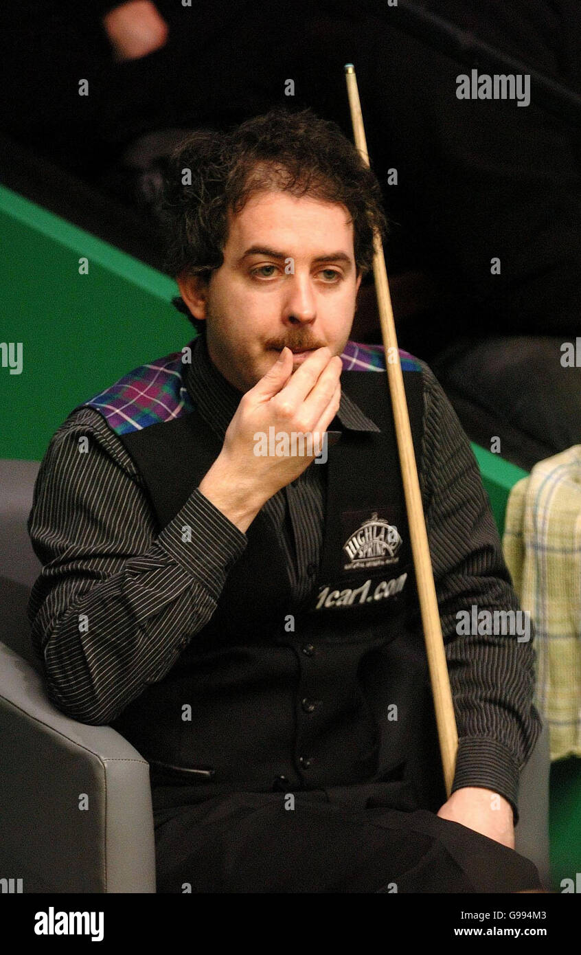 Anthony Hamilton watches from his chair during the first round match against Mark Williams of the World Snooker Championship at The Crucible Theatre, Sheffield. Stock Photo