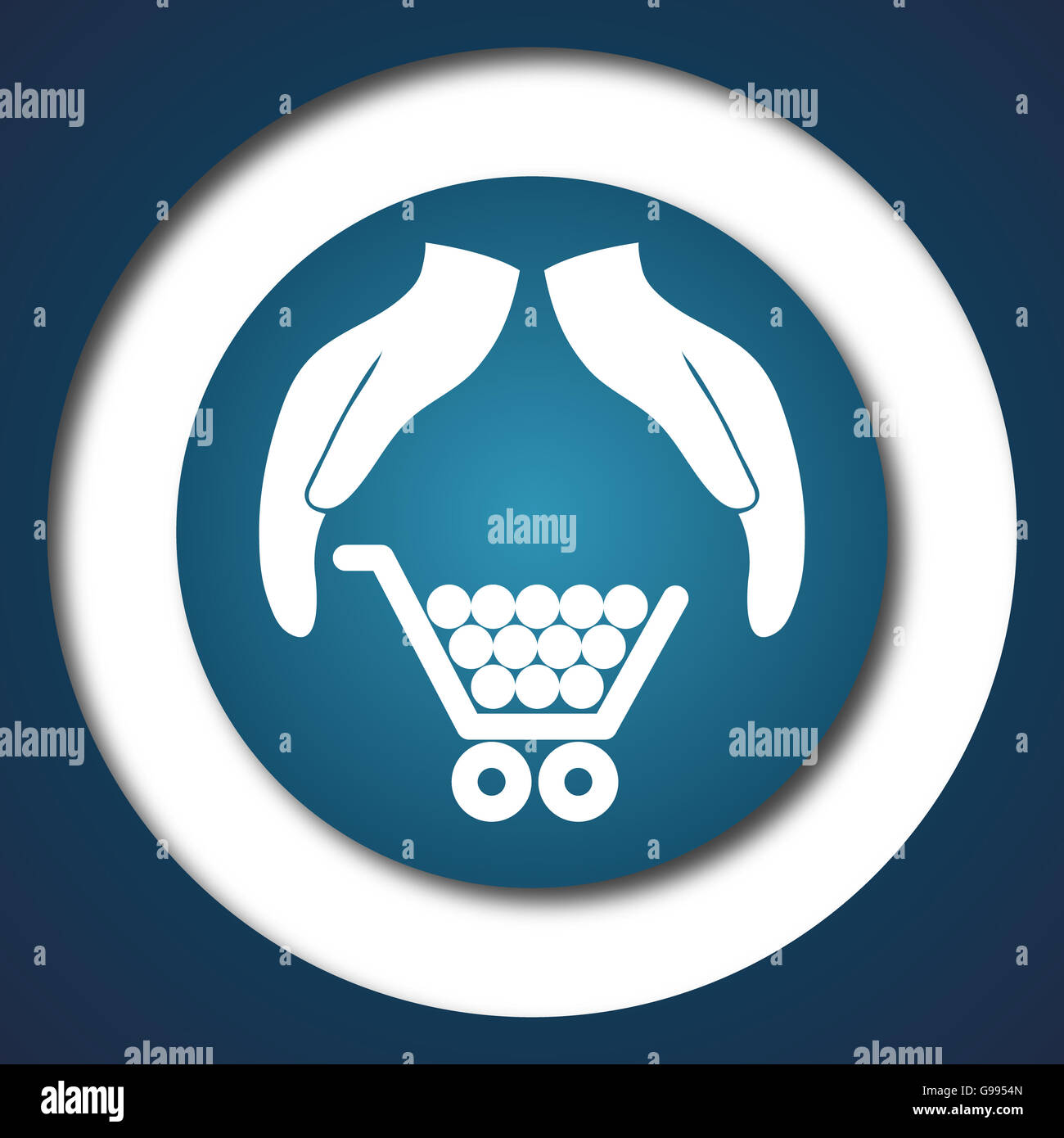 Consumer protection, protecting hands icon. Internet button on white ...