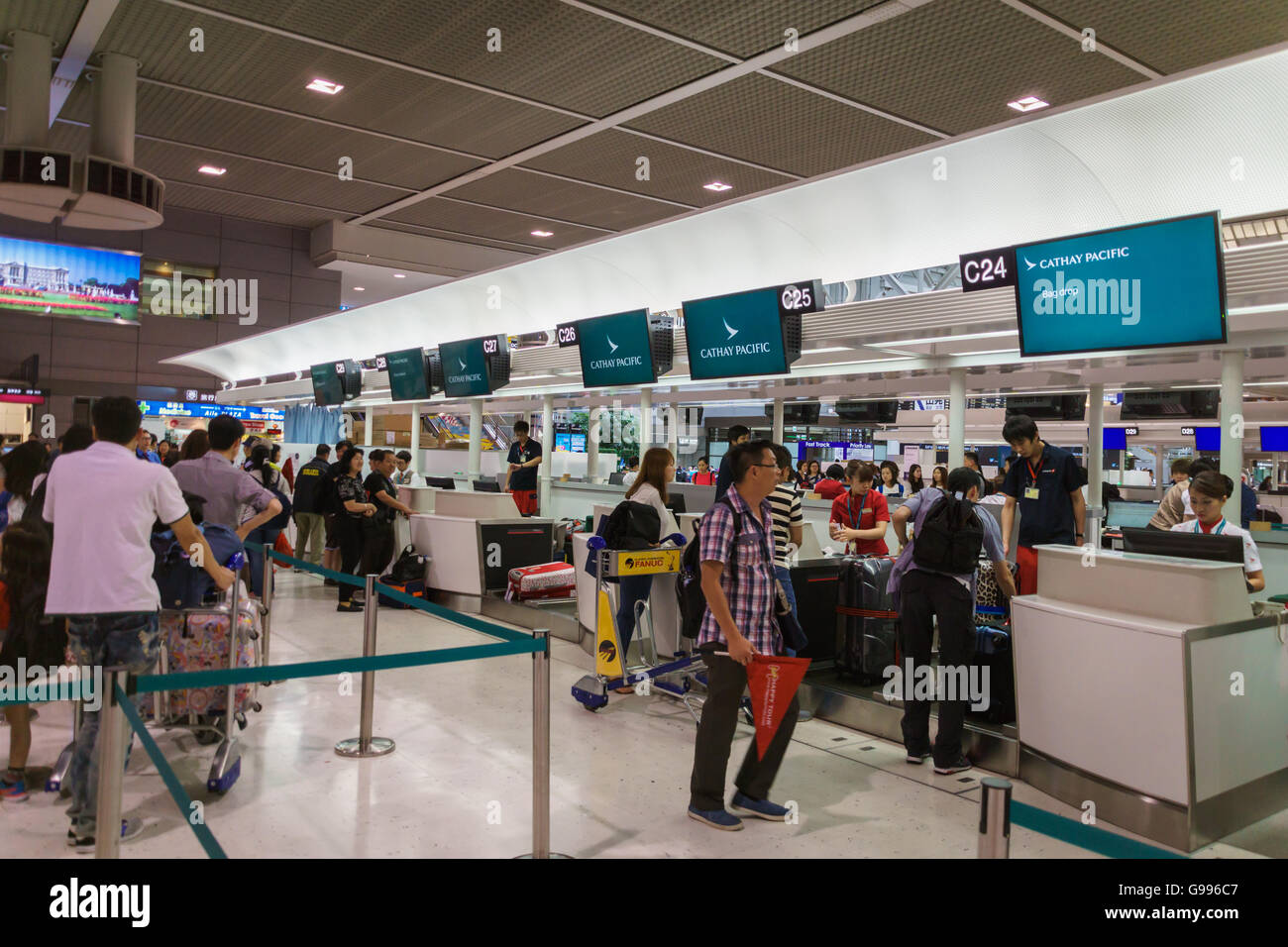 Cathay Pacific check-in counter at Narita International Airport, Tokyo, Japan Stock Photo