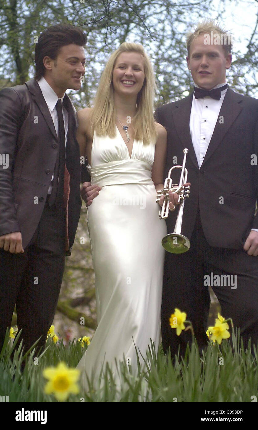Classical Musicians (L-R) Vittorio Grigolo, Alison Balsom and Nicky Spence in Hyde Park, central London. Stock Photo