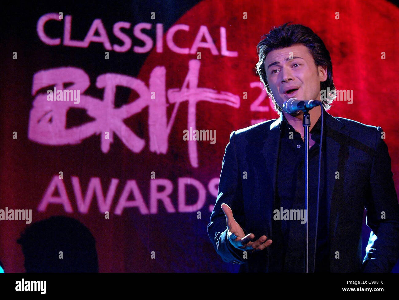Vittorio Grigolo performs at the nominations announcement for the Classical Brit Awards, at the Royal Garden Hotel, Kensington, London. Stock Photo