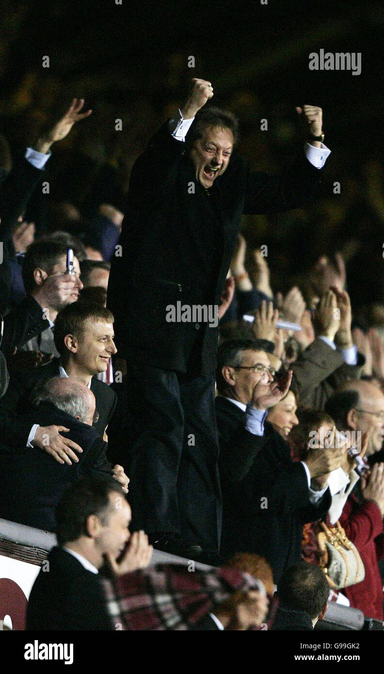 Hearts majority shareholder Vladimir Romanov celebrates as his son ...