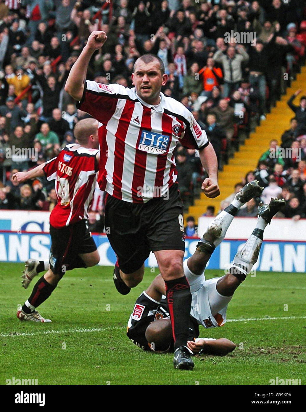 Sheffield United's Neil Shipperley celebrates scoring against Hull City during the Coca-Cola Championship match at Bramall Lane, Sheffield, Saturday April 8, 2006. Stock Photo
