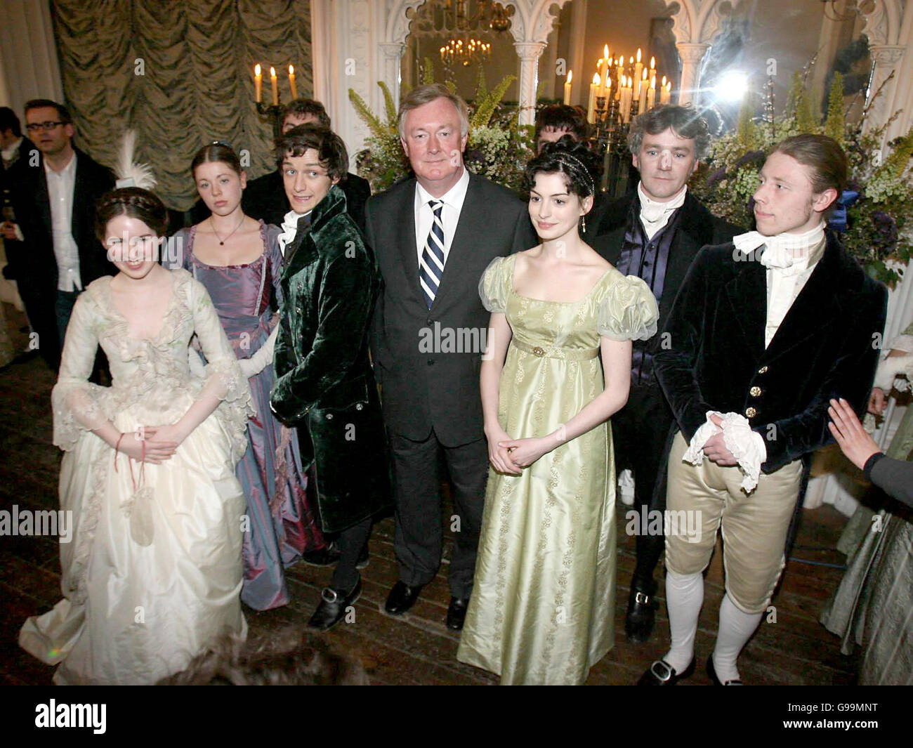 Irish Arts Minister John O'Donoghue (centre) took a step back in time as he visited the Co Offaly set of Becoming Jane, starring Anne Hathaway and James McEvoy, where 100 extras in period costume dress gathered to film the ballroom scene. Stock Photo