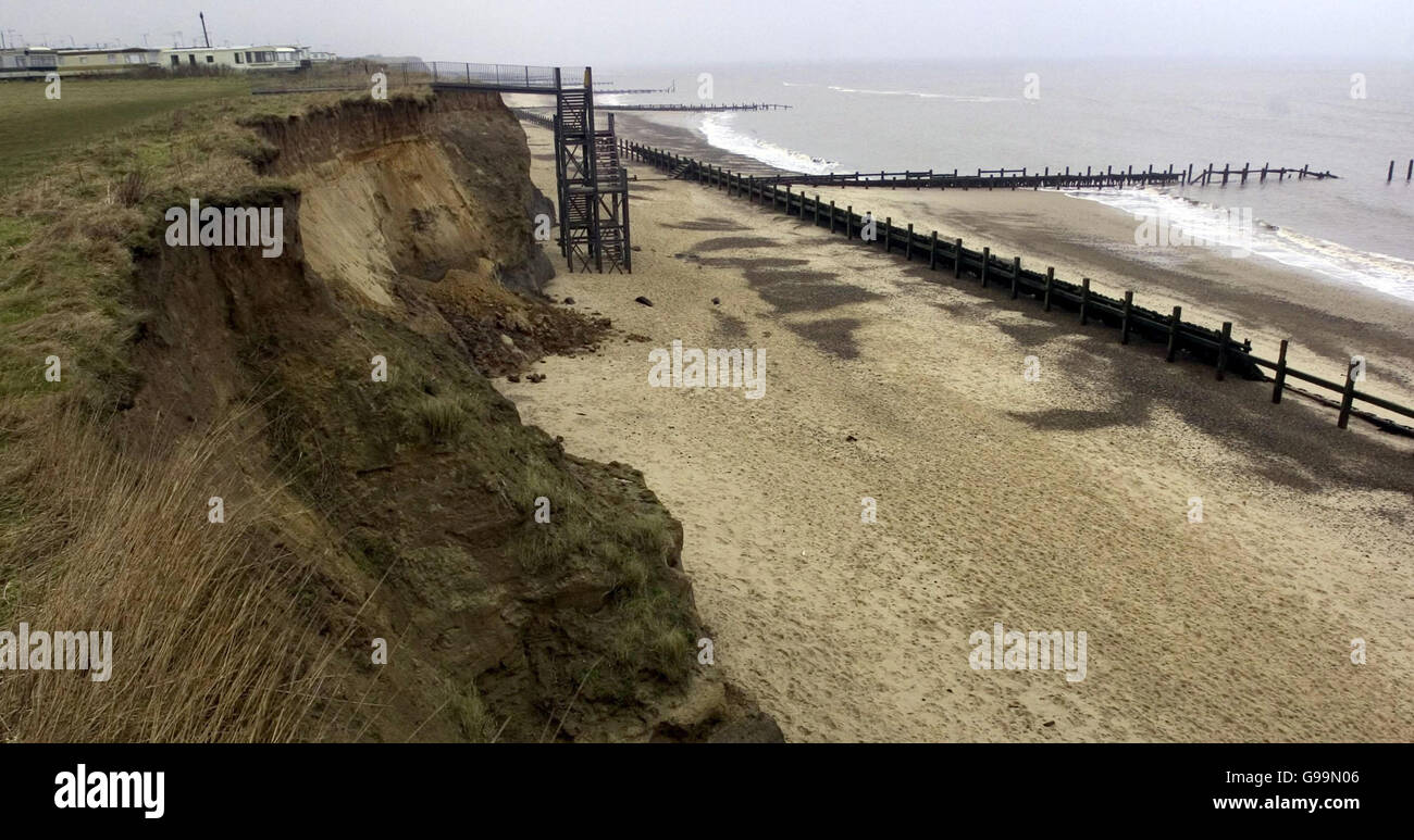 The wooden sea defences built in the late 1950s at Happisburgh in North ...