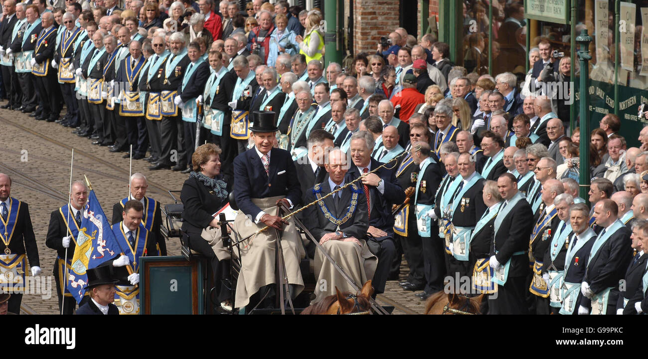 HRH The Duke of Kent The Grand Master of the Freemasons(centre) at the opening of the Beamish Masonic Hall at the Beamish Museum in County Durham today,Wednesday.PA Photo John Giles Stock Photo