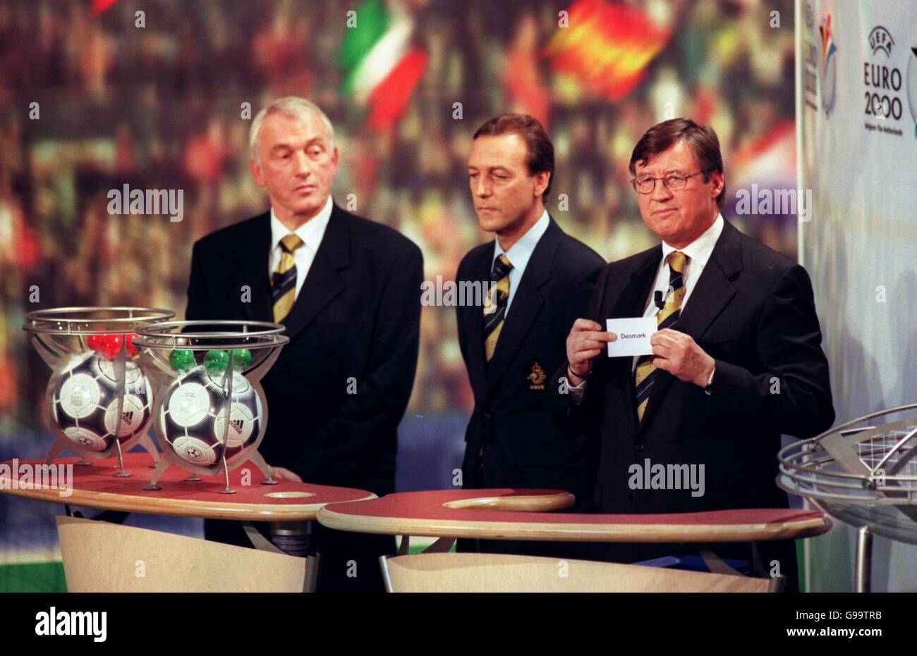 UEFA general secretary Gerhard Aigner (right) pulls out Denmark to play in  Group D Stock Photo - Alamy