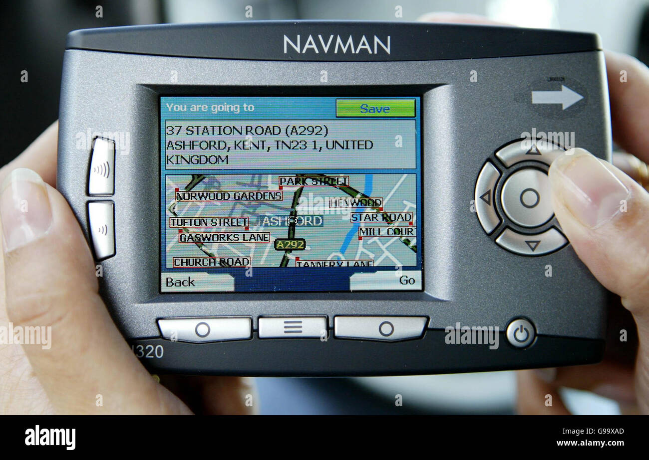 An in built satalite navigation system in car hires stock photography
