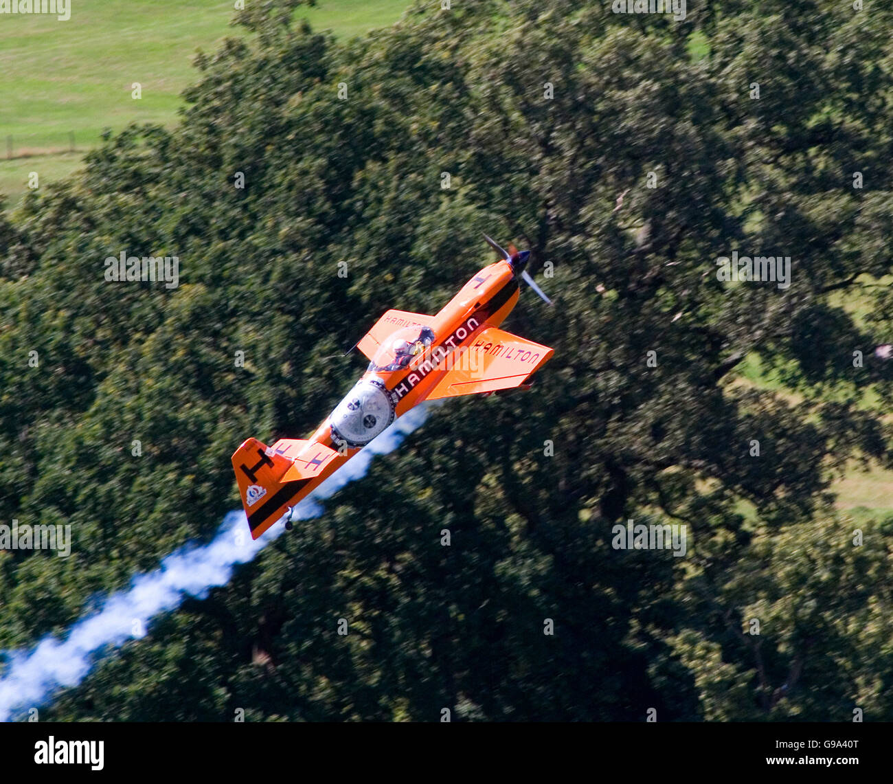Aviation - Red Bull Air Race World Series - Longleat House. An aircraft in action flying around the pylons during the Red Bull Air Race World Series at Longleat. Stock Photo