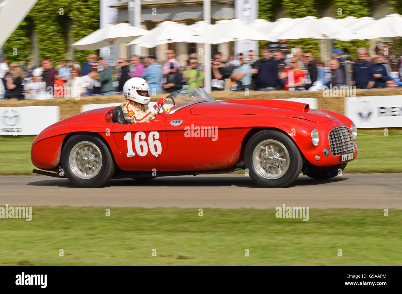 Ferrari 166mm Barchetta Racing up the hill at the Goodwood Festival of Speed 2016 Stock Photo