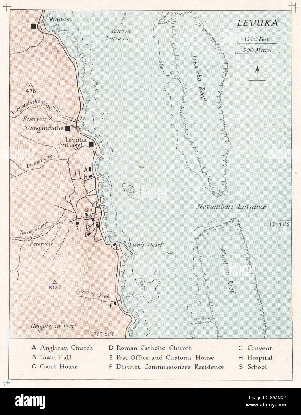 FIJI: Levuka. WW2 ROYAL NAVY INTELLIGENCE MAP, 1944 Stock Photo