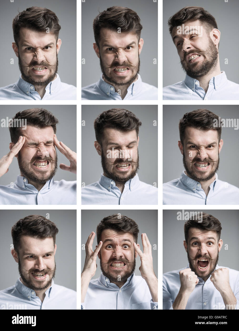 Set of young man's portraits with different emotions Stock Photo