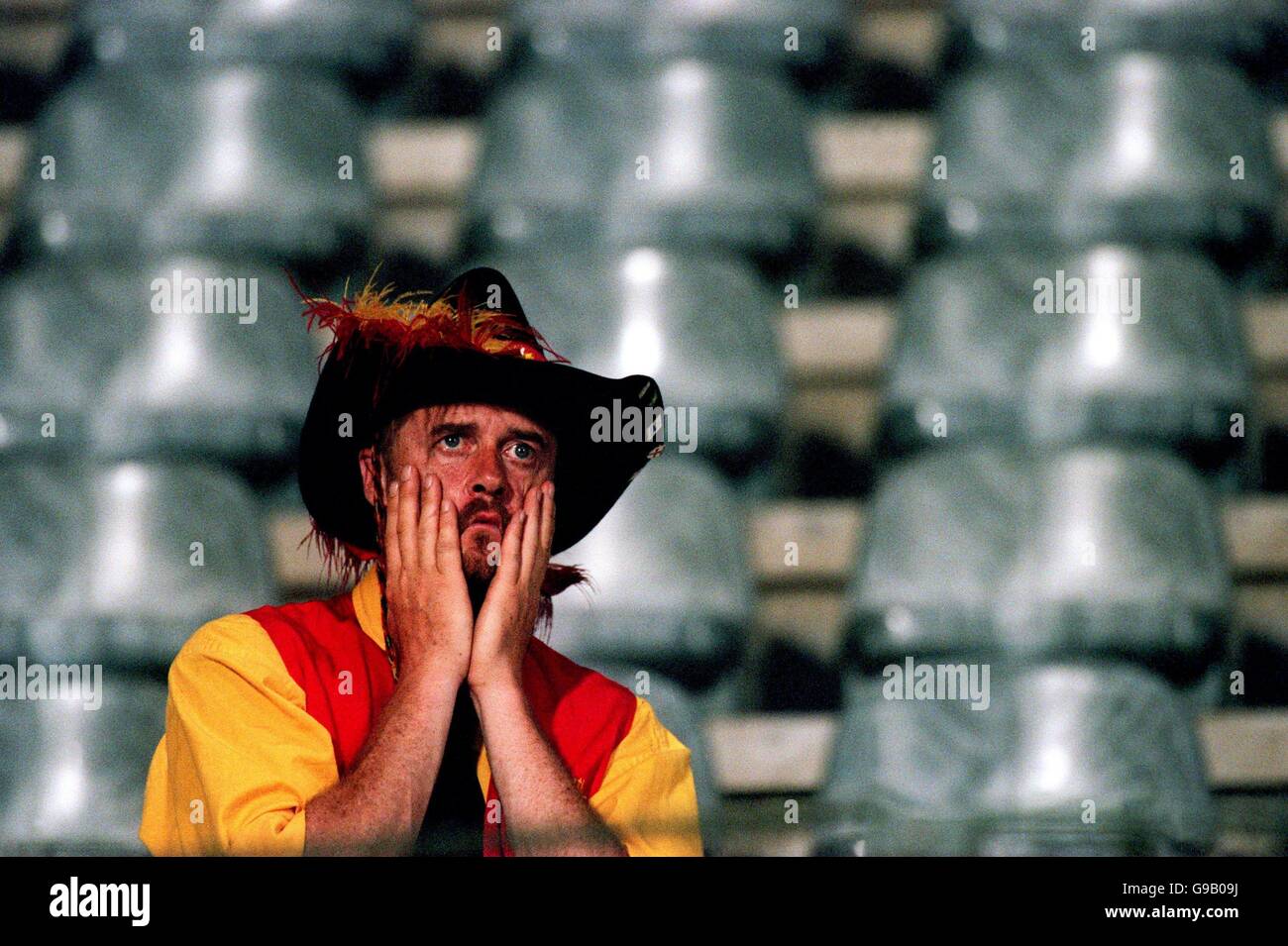 A sad Belgium fan after their defeat by Turkey knocked them out of Euro 2000 Stock Photo