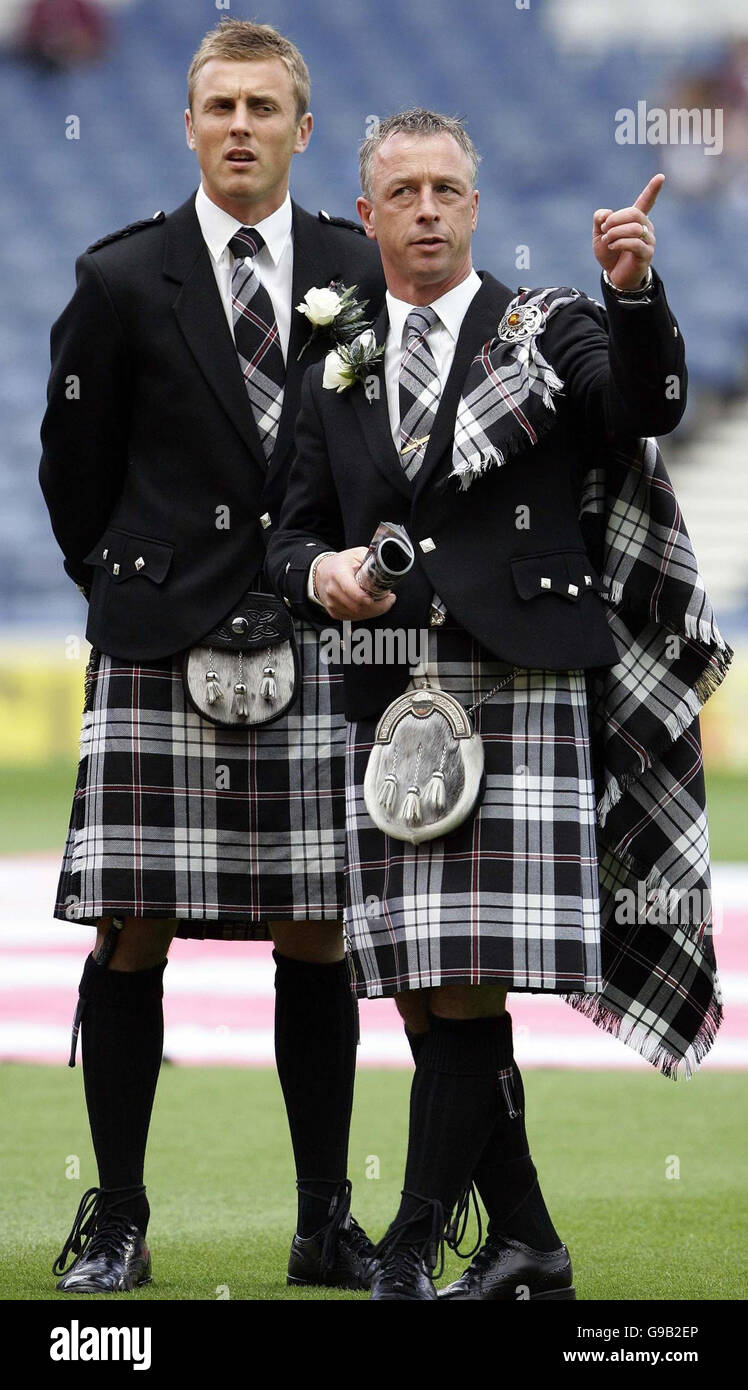 Gretna manager Rowan Alexander (R) and Ryan McGuffie wearing the team cup  final outfit before the Tennents Scottish Cup final at Hampden Park,  Glasgow Stock Photo - Alamy