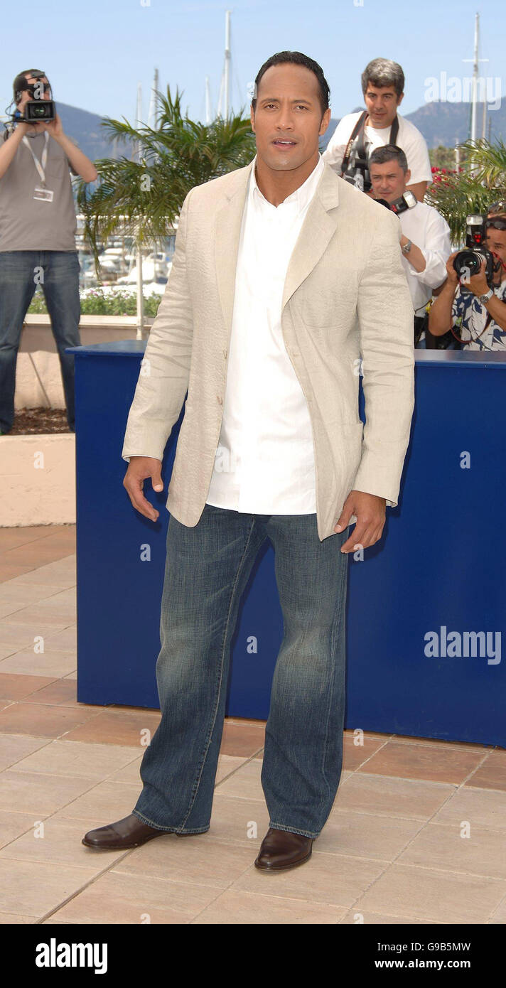 The Rock is seen at a p/call for his new film Southlannd Tales. He was seen on the terrace of the palais de Festival,in Cannes,France on Sunday 21st May 2006. Stock Photo