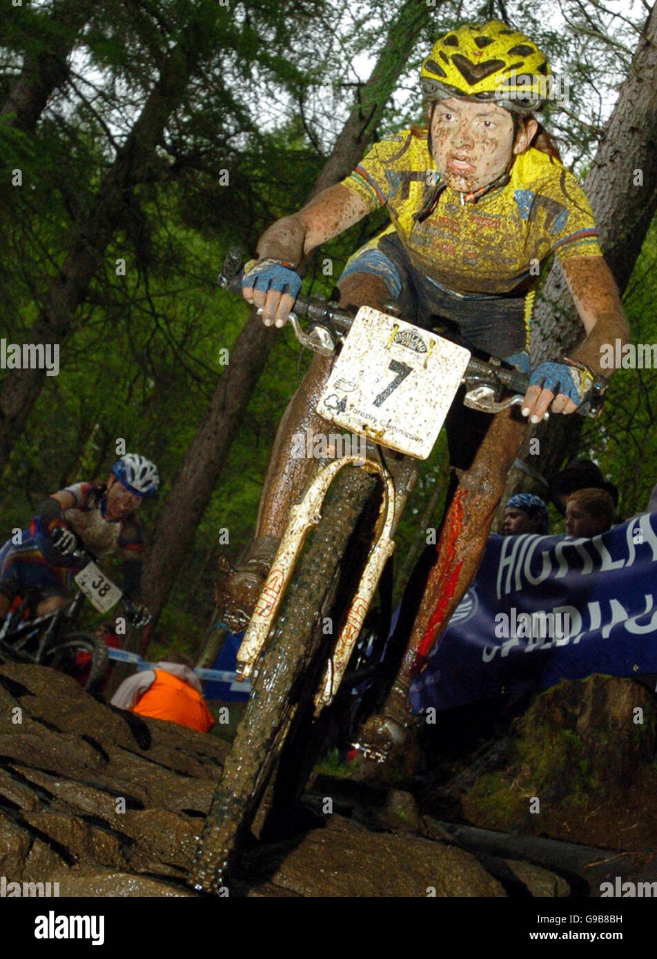 Maja Wloszczowska competes in the UCI Mountain Bike World Cup, Woman's World Cup Cross Country in Fort William. Stock Photo