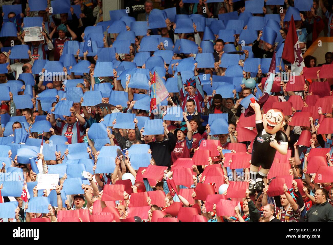 Inflatable referee card claret and blue football hi-res stock ...