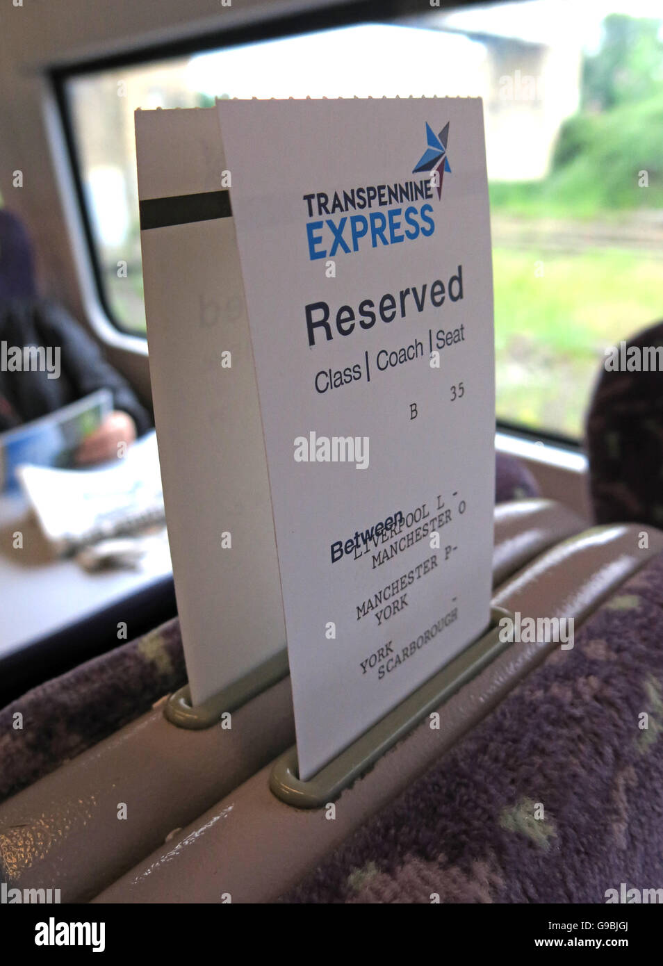 Transpennine Express Reservation,on train to York from Liverpool,England,UK Stock Photo