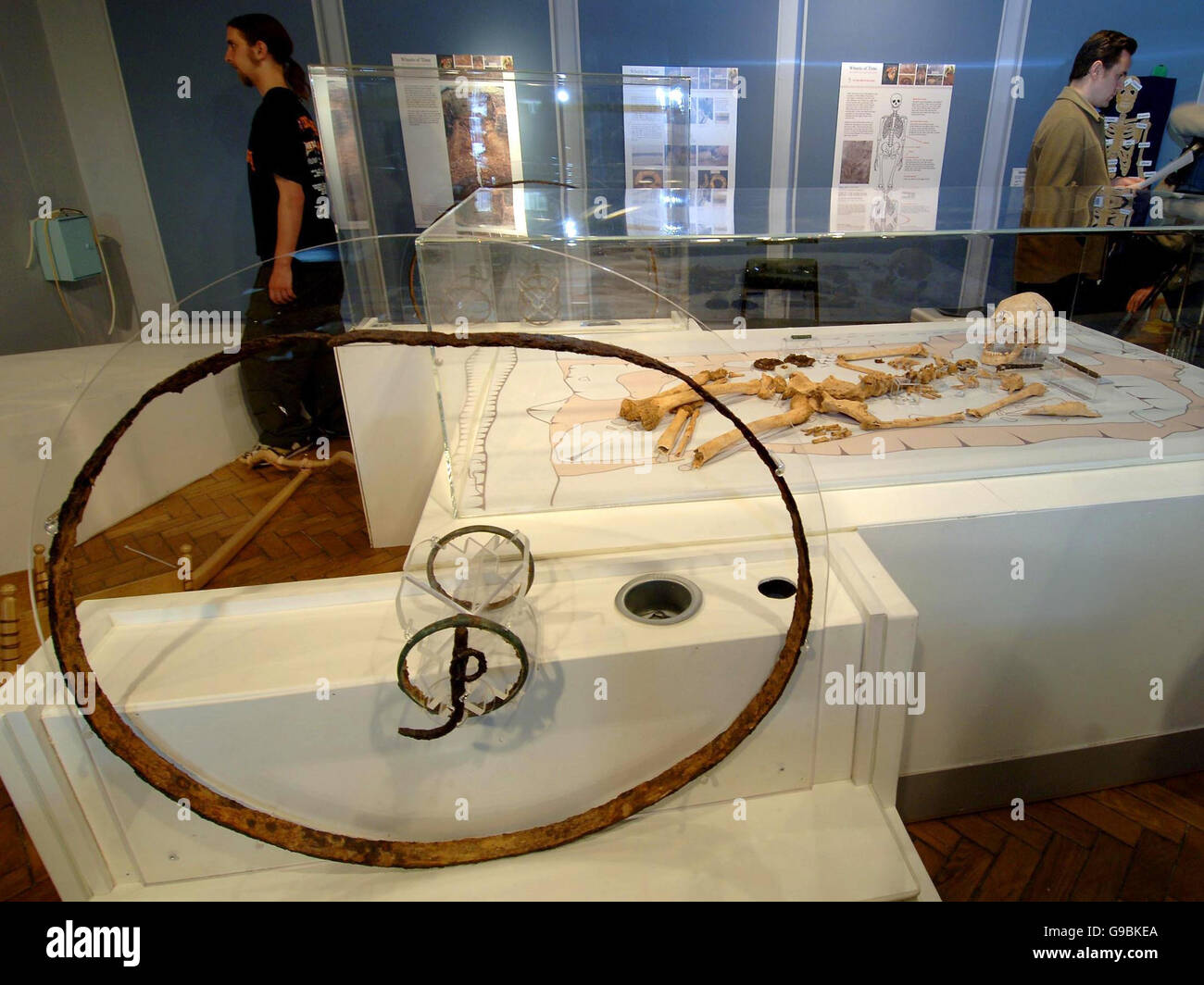 The remains of a unique 2000 year old Iron Age Chariot on display at Pontefract Museum, Wakefield. Stock Photo