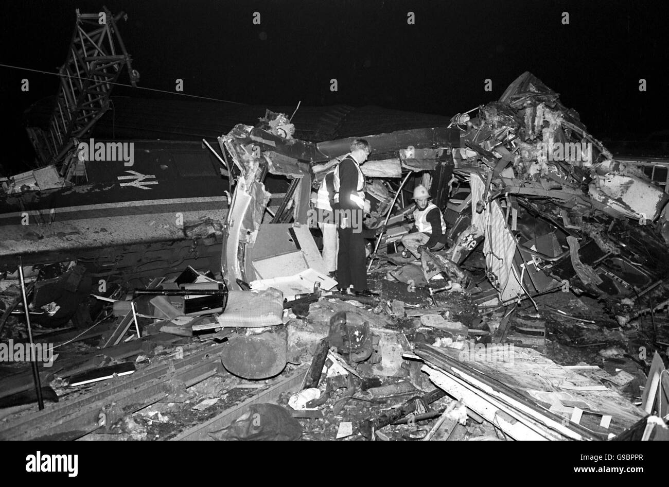 Wrecked carriages after the Colwich rail crash, involving two packed express trains. No