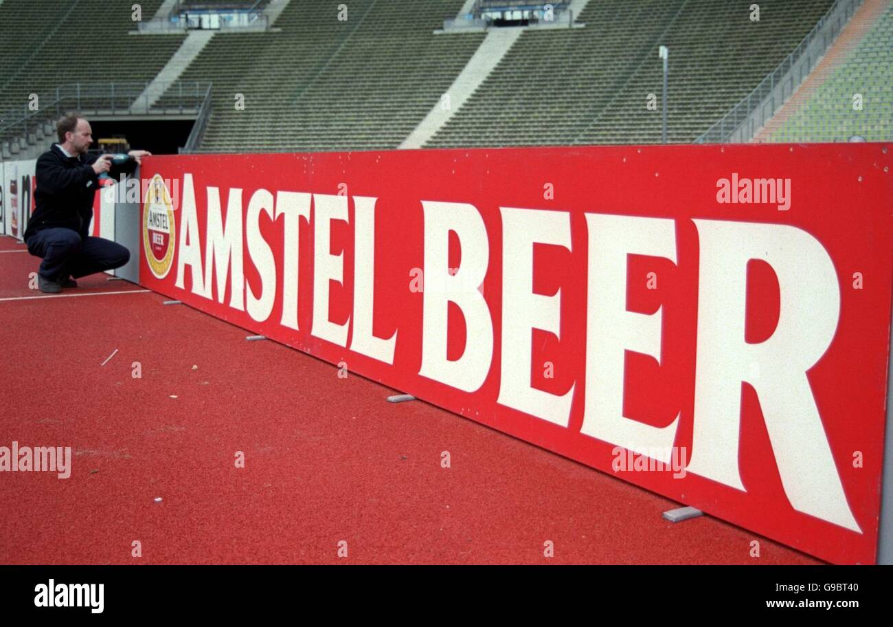 Soccer - UEFA Champions League - Group C - Bayern Munich v Real Madrid. An Amstel Beer advertising board is fixed at the perimeter of the pitch Stock Photo