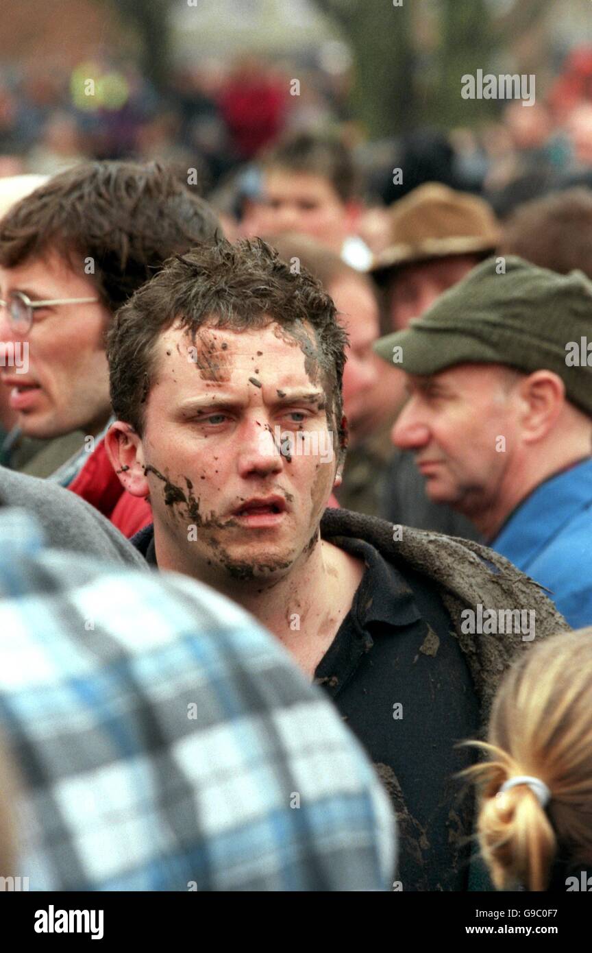 Annual Shrovetide Football Match - Ashbourne - Day One Stock Photo