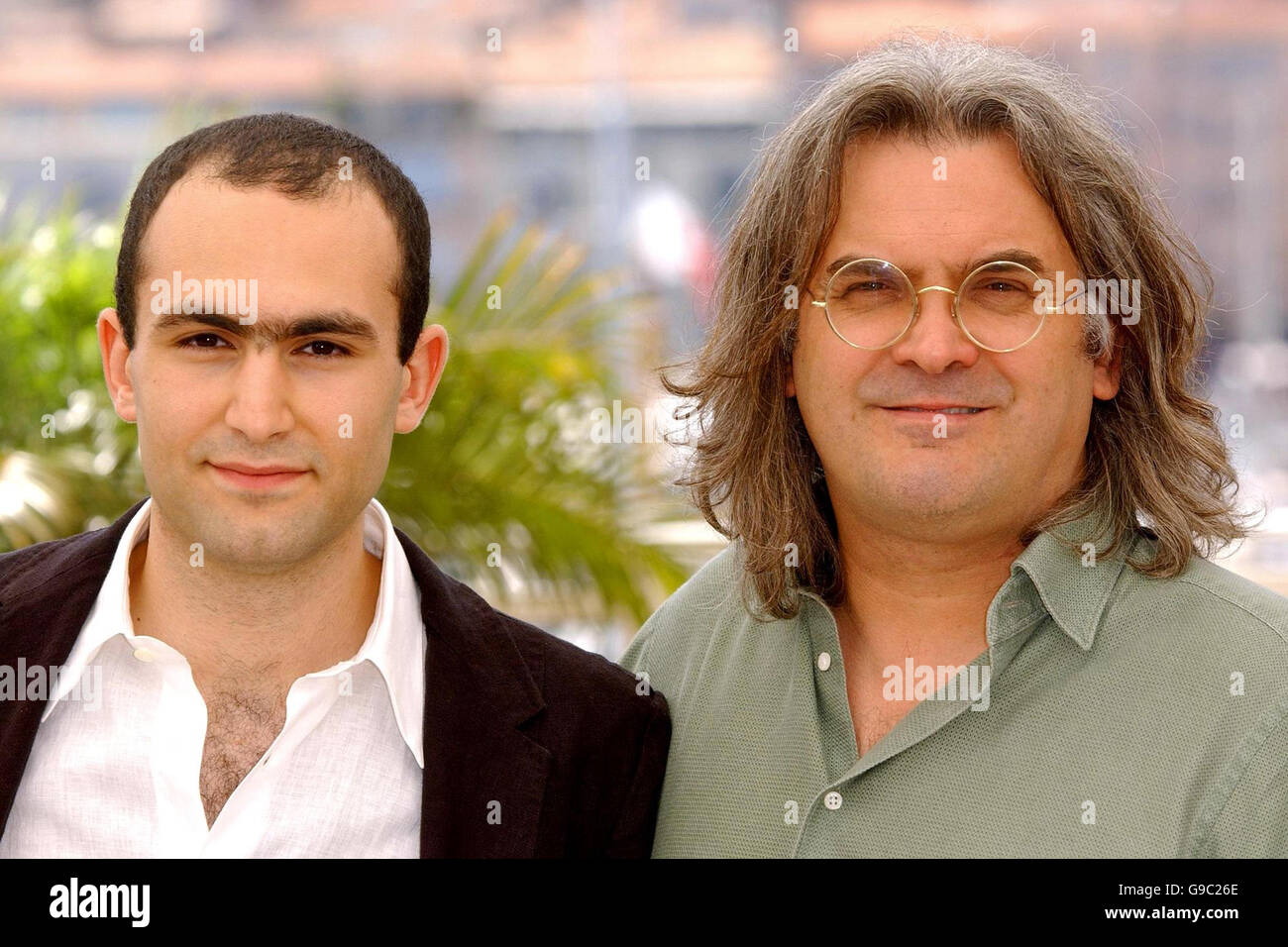 AP OUT: Actor Khalid Abdalla and Director Paul Greengrass (right) pose for photographers during the photocall for United 93, at the Riviera Terrace in the Palais du Festival during the 59th Cannes film Festival, in France. Stock Photo
