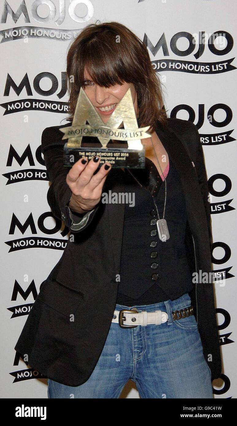 Chrissie Hynde wins the MOJO Songwriter Award, during the Mojo Honours