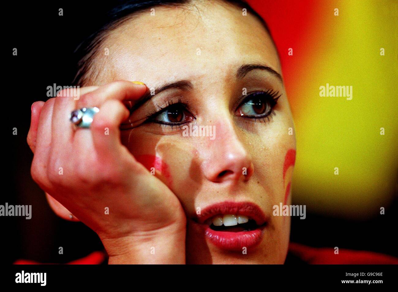 Soccer Euro 2000 Quarter Final Spain v France. Spain fan Stock