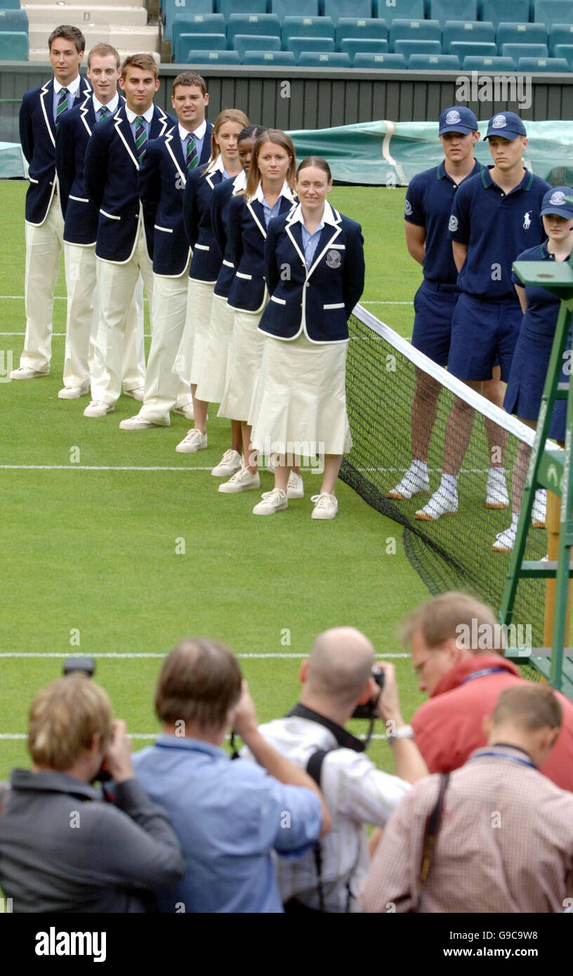 Wimbledon court officials and ball persons model the new polo ralph lauren  clothing during a photocall on centre court, wimbledon. hi-res stock  photography and images - Alamy