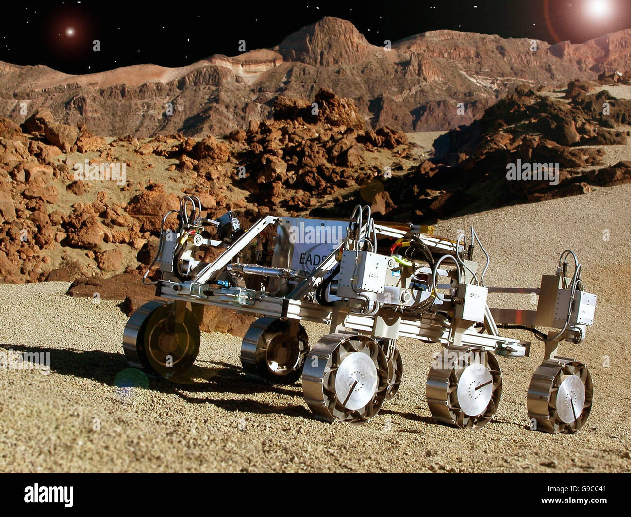 A prototype of the Mars rover as it will look on Mars. Stock Photo