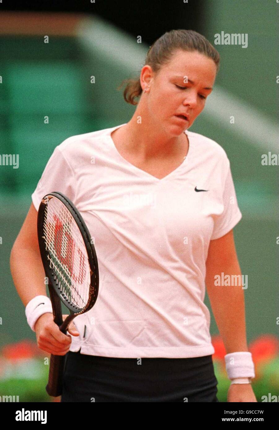 Tennis French Open First Round. A dejected Lindsay Davenport