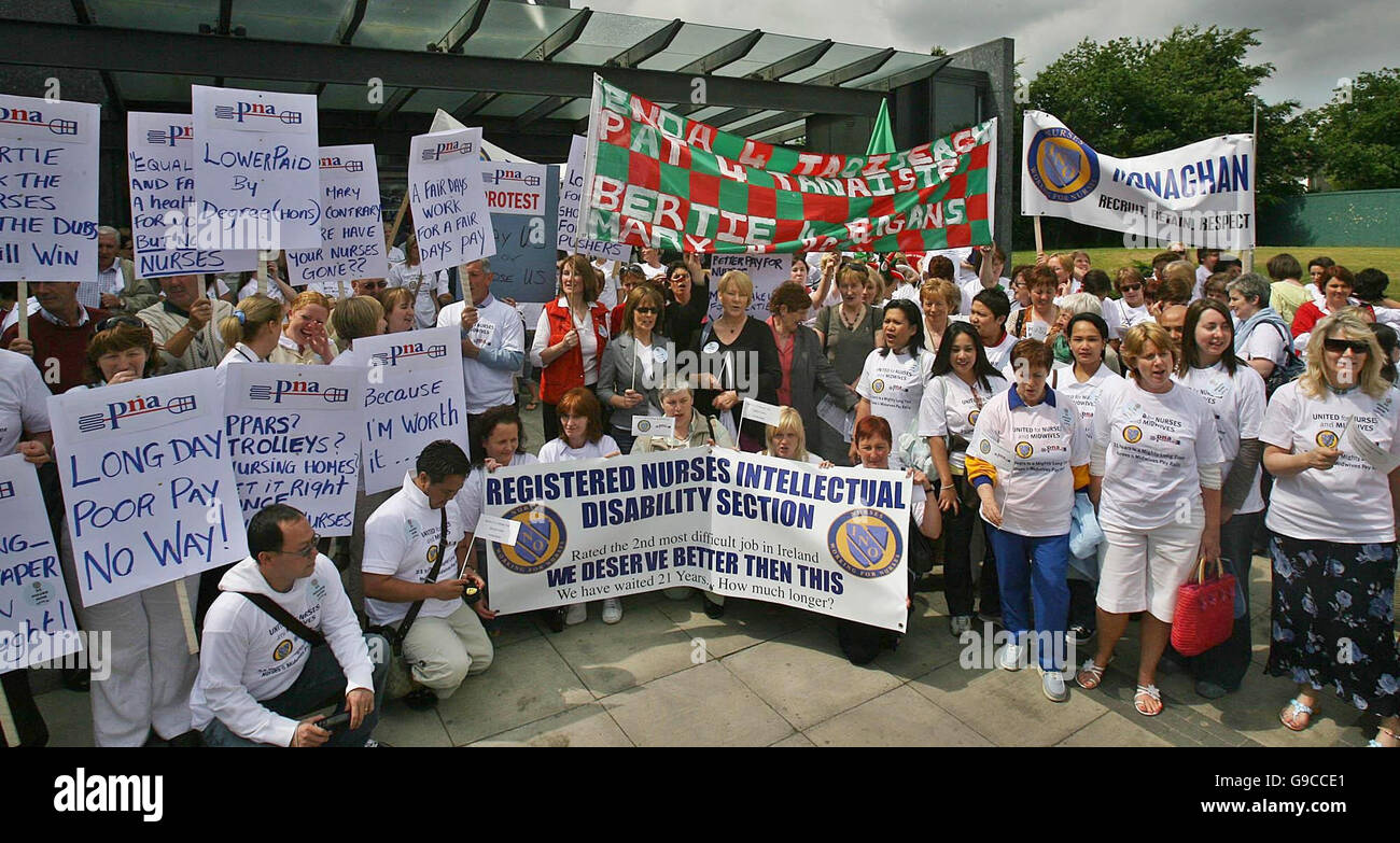 Hundreds of nurses protest about pay and working conditions at the Helix, at Dublin City University. Stock Photo