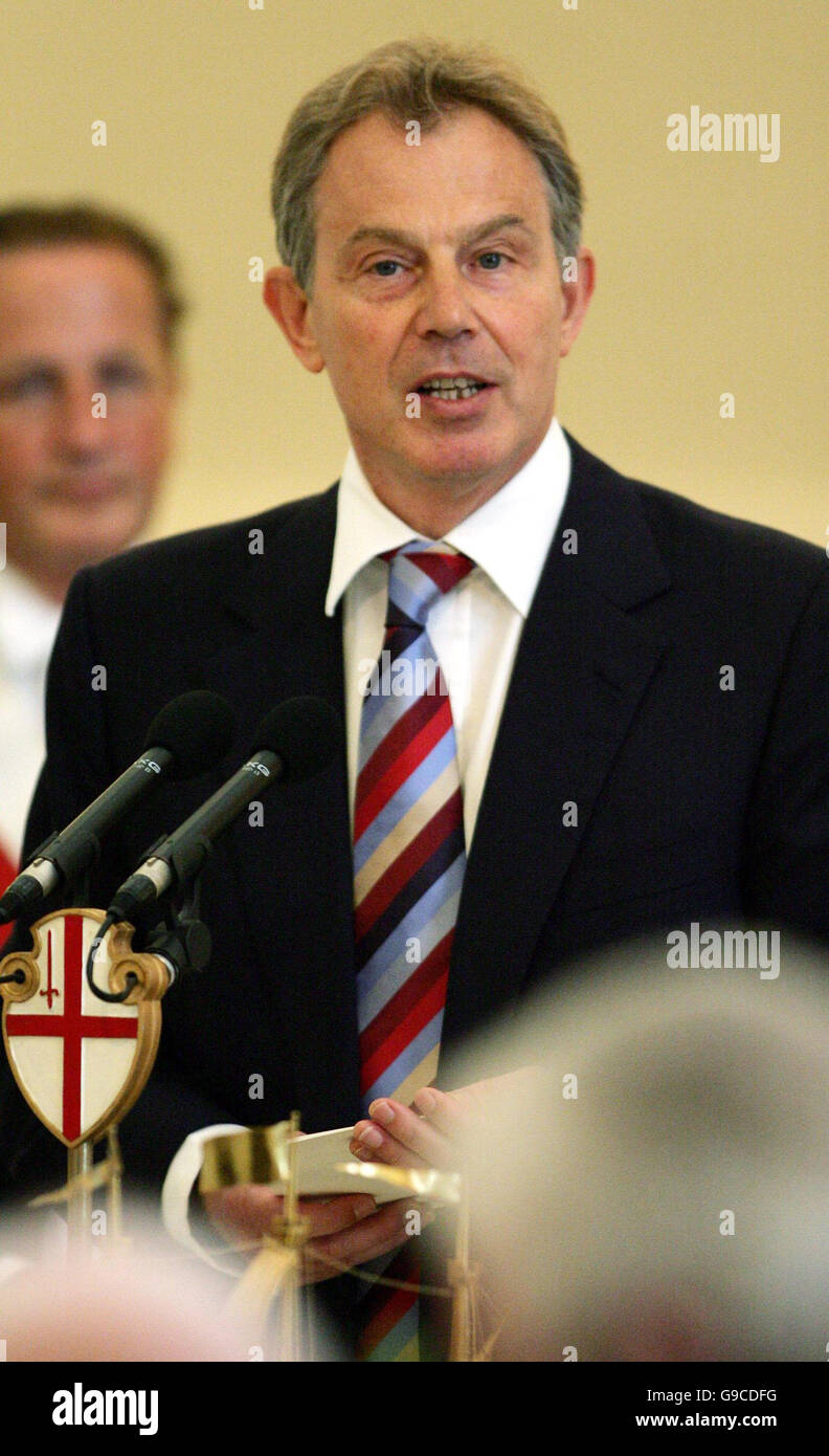 Britain's Prime Minister Tony Blair gives a speech at a lunch, hosted